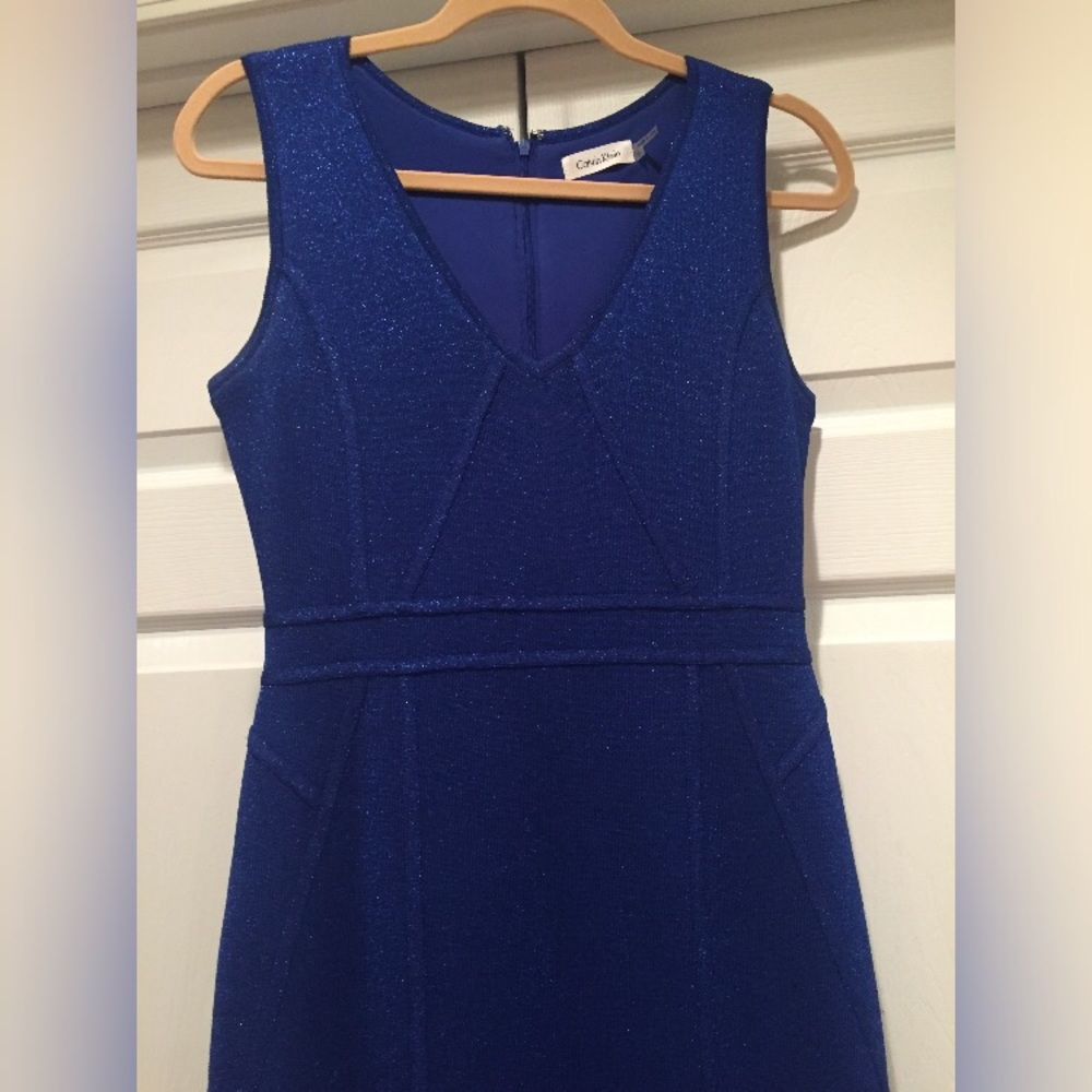 Calvin Klein Long Sparkly Blue Prom Dress
